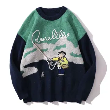 [ HOOK ] 레트로풍 구제 의류풍 패치워크 자수 니트 XXL