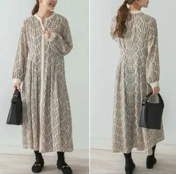 서니 라벨 아라베스크 프린트 허리 턱 원피스 올 패턴 롱 플레어