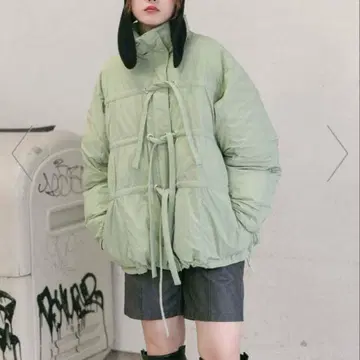 KBF 프론트 리본 충전솜 자켓 카키 블루종 아우터 다운