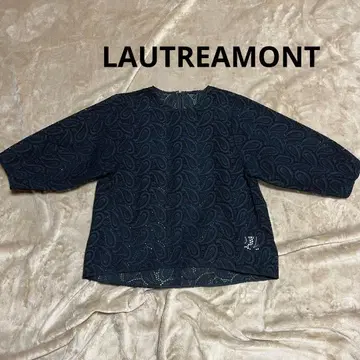 네이비 레이스 상의 7부 소매 페이즐리 자수 고급 비침 성숙 페미닌