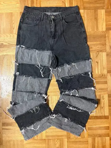 리메이크 데님 팬츠 데미지 디자인 패치워크 스트릿