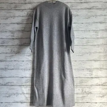 그레이 니트 원피스 긴팔 슬릿