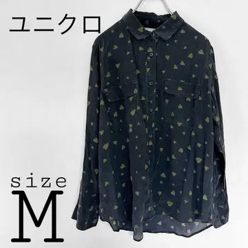 유니클로 [ M ] 긴팔 셔츠 그린 블랙 계열 하트 무늬 루즈한 사이즈