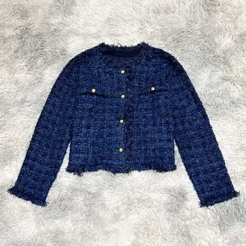 sugo 여성용 노카라 자켓 M 체크 무늬 블루 파랑 라메