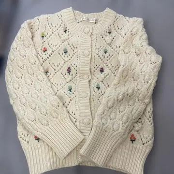 Dot and Stripes 아이보리 가디건 꽃 자수