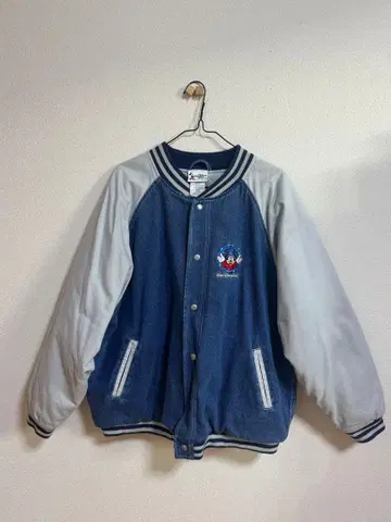 디즈니 미키마우스 자수 데님 바시티 자켓