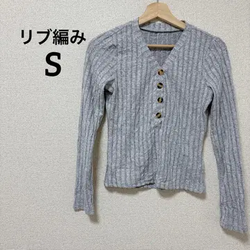 새상품급 [ S ] 그레이 리브 니트 긴팔 V넥