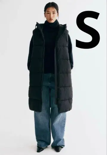 H&M 후디드 퍼 베스트 롱 베스트 S