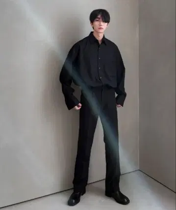 오버 사이즈 버튼업 셔츠 블랙 그레이