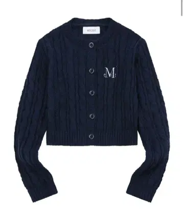 MUCENT 무센트 가디건 네이비 케이블 짜임 크롭 니트