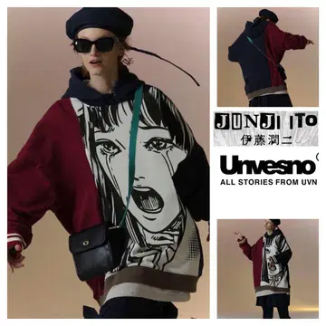 UNVESNO 이토 준지 토에 디자인 Sadgirl 오버 사이즈 후드티