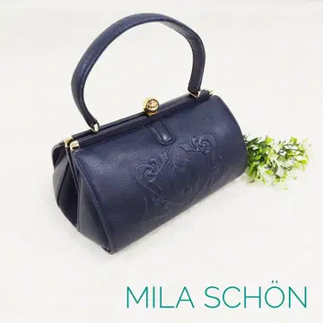 밀라 쇤 핸드백 네이비 가죽 가마구치 포멀