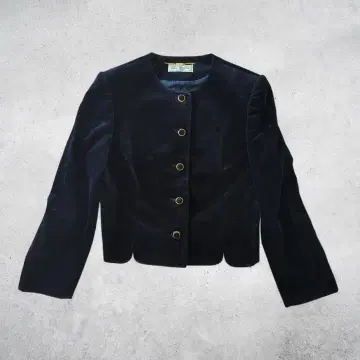 [고급] 벨벳 노카라 자켓 네이비 L 골드 버튼 면100%