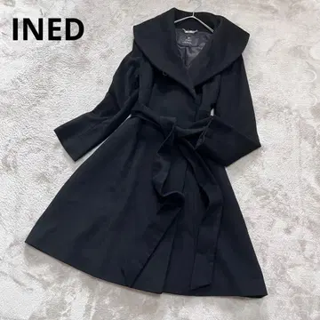 이네드 캐시미어 100% 여배우 옷깃 벨티드 코트 롱 코트 블랙