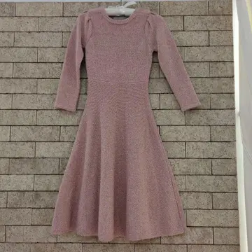 핑크 니트 A라인 롱 원피스