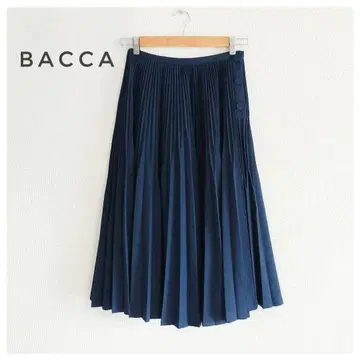 새상품급 BACCA 바카 폴리에스테르 울 플리츠 스커트 네이비 34