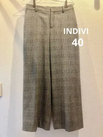 INDIVI 와이드 팬츠 체크 무늬 가을/겨울 팬츠 40