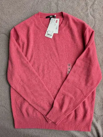 새상품 유니클로 UNIQLO 캐시미어 크루넥 스웨터 M 핑크