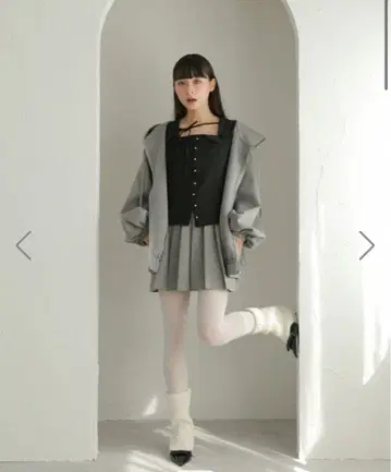 버블스 루즈 후드티 플리츠 셋업 그레이