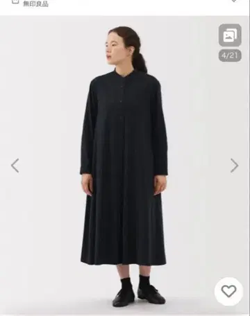 새상품 MUJI 양면 기모 플란넬 스탠드 카라 긴팔 원피스 무인양품