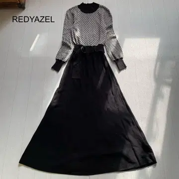REDYAZEL 패턴 x 무지 플레어 롱 니트 원피스 블랙 M
