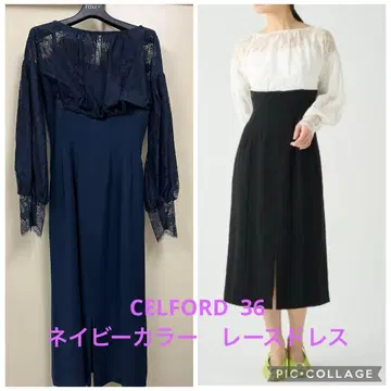 [택 포함 새상품] CELFORD 레이스 도킹 원피스 네이비 36