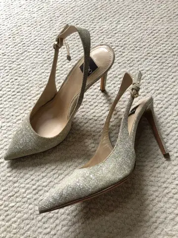 미사용 Rodo 로도 골드 글리터 슬링 백 펌프스