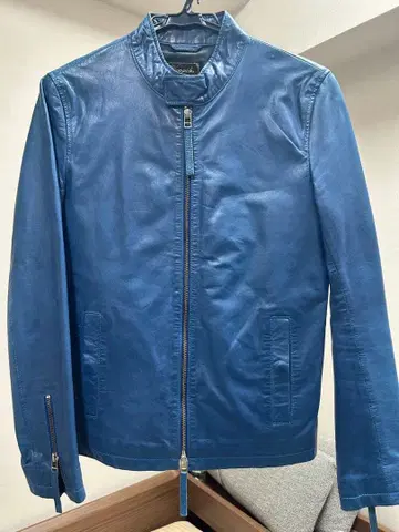 파랑 가죽 싱글 라이더 자켓