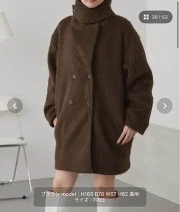 브라운 더블 버튼 하이넥 코트 프리 사이즈