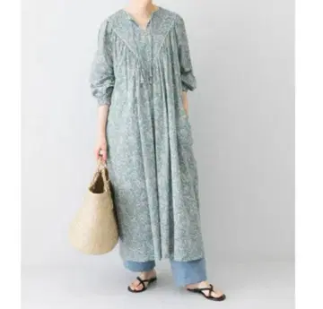 카구레 프린트 핀턱 원피스 플리츠 꽃무늬 플라워