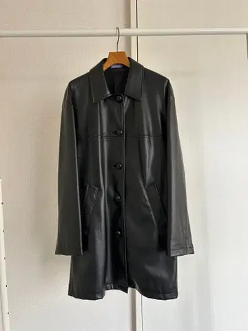 COOME LEATHER JACKET / 블랙 가죽 코트 버튼 포함