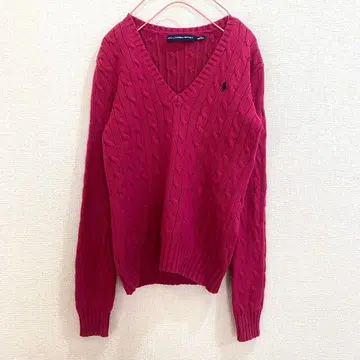 랄프 로렌 케이블 니트 V넥 핑크