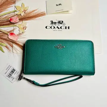 에메랄드 그린 장지갑 라운드 지퍼