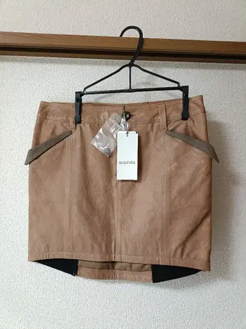 sophila 양가죽 가죽 미니 스커트/카멜