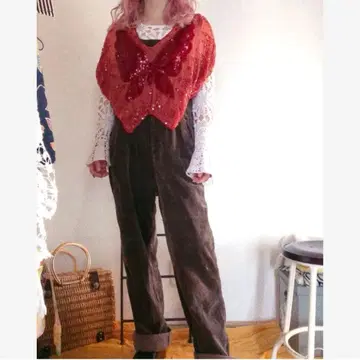 vintage butterfly 스팽글 판초 탈착식 옷깃