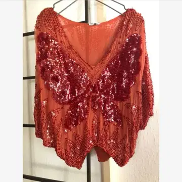 vintage butterfly 스팽글 판초 탈착식 옷깃