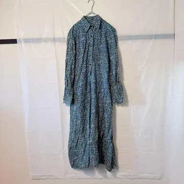 한정품 꽃무늬 긴팔 셔츠 원피스 롱 원피스 블루 포켓 부착