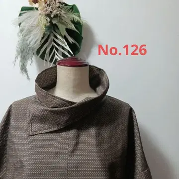 기모노 리메이크 오시마 명주로 만든 루즈핏 상의 하이넥 긴팔