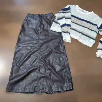 니코앤드 인조 가죽 스커트와 시스루 니트 세트