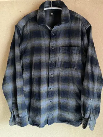 유니클로 플란넬 체크 셔츠 청록색 남성용 S