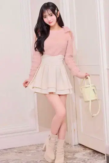 미셸 마카롱 슬림 레그가 되는 스커트 (이너 팬츠 부착) 아이보리