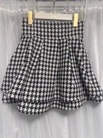 evelyn 체크 더블 플레어 스커트 블랙