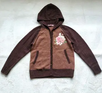 새상품급 핑크하우스 장미 자수 니트 후드티 브라운 울