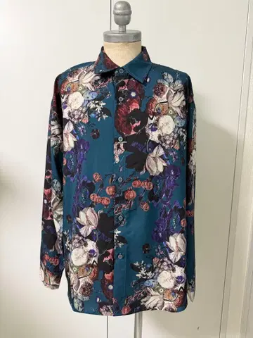 플라워 프린트 긴팔 셔츠 블루 계열