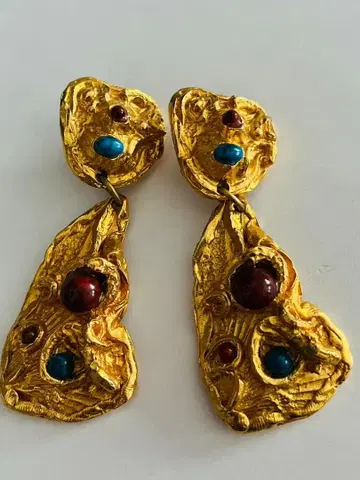 빈티지 골드 컬러 스톤 귀찌 코스튬 주얼리