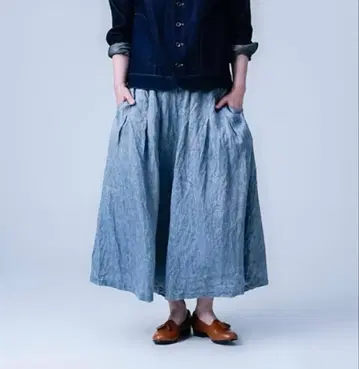 [ wafe ] 린넨 샴브레이 하카마 팬츠 / 네이비