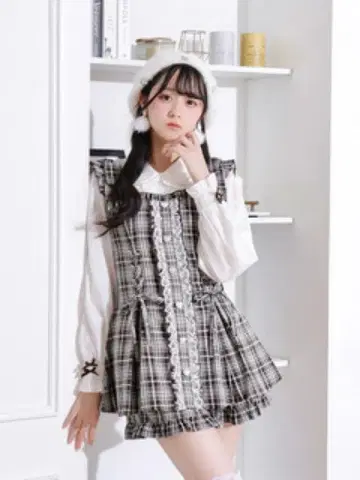 체크 무늬 프릴 셋업