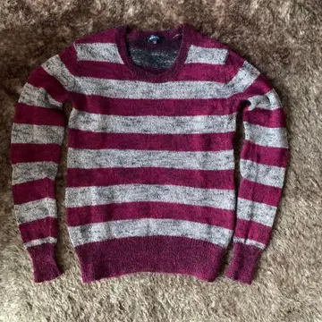 ABAHOUSE 100% 울 스웨터 보르도 그레이 스트라이프 사이즈 3
