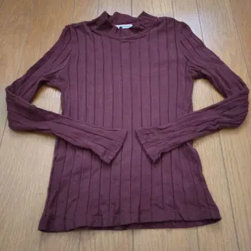 MACPHEE 브라운 굵은 리브 편직 하이넥 긴팔 티셔츠 니트