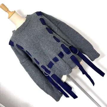 르 시엘 블루 루 쉘 블루 테이프 디테일 니트 c